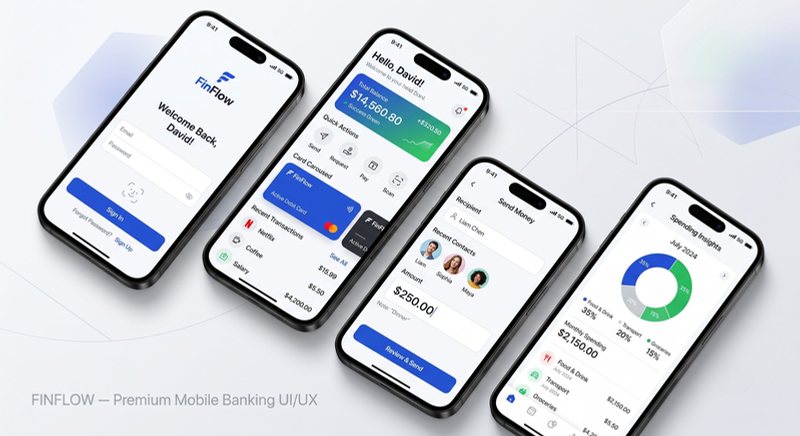 FinFlow mobile banking app UI/UX design