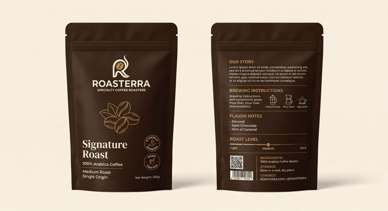 Roasterra specialty coffee packaging design